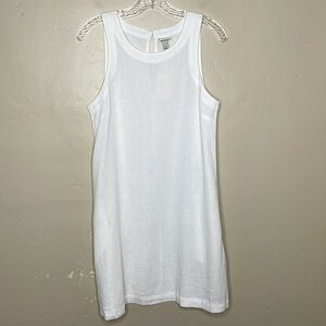 A NEW DAY Shift Dress White Linen Blend Sleeveless Hand Pockets Swimsuit Cover